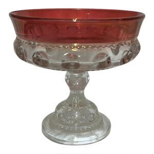 King's Crown Ruby Red Glass Thumbprint Footed Bowl Candy Dish Vintage